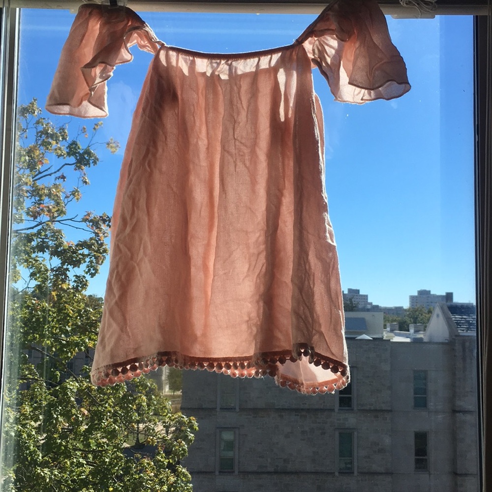 Pink off-shoulder chiffon blouse